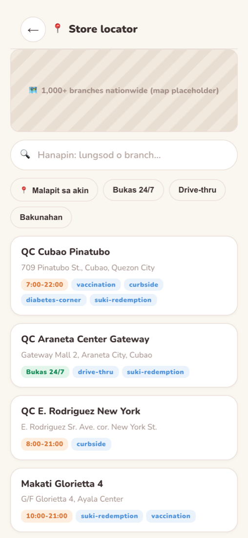 Store locator with branches